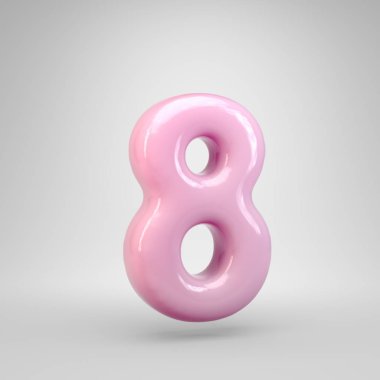 Bubble Gum pembe sayı 8 beyaz arka plan üzerinde izole. 3d işlenmiş alfabe. Reklam, poster, kapak, harf tasarımı şablon öğesi için modern yazı tipi.