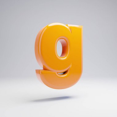 Hacimsel parlak sıcak turuncu küçük harf G beyaz arka plan üzerinde izole. 3d işlenmiş alfabe. Afiş, poster, kapak, logo tasarımı şablon öğesi için modern yazı tipi.