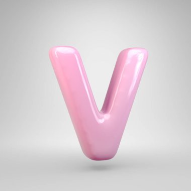 Bubble Gum pembe harfli V büyük harf beyaz arka plan üzerinde izole. 3d işlenmiş alfabe. Reklam, poster, kapak, harf tasarımı şablon öğesi için modern yazı tipi.