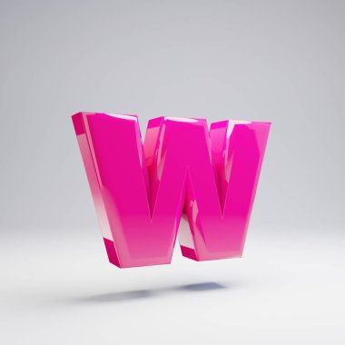 Beyaz arka plan üzerinde izole ciltsel parlak pembe küçük harf W. 3d işlenmiş alfabe. Afiş, poster, kapak, logo tasarımı şablon öğesi için modern yazı tipi.
