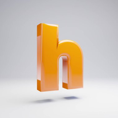 Hacimsel parlak sıcak turuncu küçük harf H beyaz arka plan üzerinde izole. 3d işlenmiş alfabe. Afiş, poster, kapak, logo tasarımı şablon öğesi için modern yazı tipi.