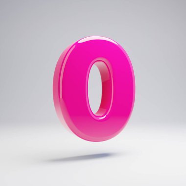 Beyaz arka plan üzerinde izole hacimsel parlak pembe sayı 0. 3d işlenmiş alfabe. Afiş, poster, kapak, logo tasarımı şablon öğesi için modern yazı tipi.