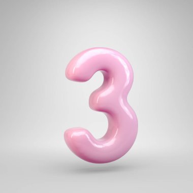 Bubble Gum pembe sayı 3 beyaz arka plan üzerinde izole. 3d işlenmiş alfabe. Reklam, poster, kapak, harf tasarımı şablon öğesi için modern yazı tipi.