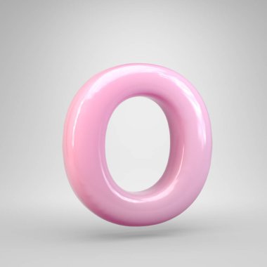 Bubble Gum pembe harf O büyük harf beyaz arka plan üzerinde izole. 3d işlenmiş alfabe. Reklam, poster, kapak, harf tasarımı şablon öğesi için modern yazı tipi.