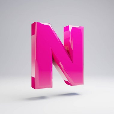 Hacimsel parlak pembe büyük harf N beyaz arka plan üzerinde izole. 3d işlenmiş alfabe. Afiş, poster, kapak, logo tasarımı şablon öğesi için modern yazı tipi.