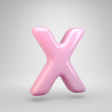 Bubble Gum pembe harf X büyük harf beyaz arka plan üzerinde izole. 3d işlenmiş alfabe. Reklam, poster, kapak, harf tasarımı şablon öğesi için modern yazı tipi.