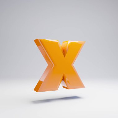 Hacimsel parlak sıcak turuncu küçük harf X beyaz arka plan üzerinde izole. 3d işlenmiş alfabe. Afiş, poster, kapak, logo tasarımı şablon öğesi için modern yazı tipi.