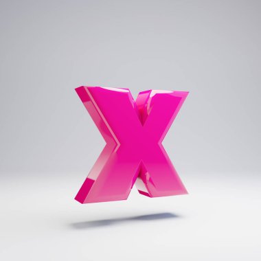 Hacimsel parlak pembe küçük harf X beyaz arka plan üzerinde izole. 3d işlenmiş alfabe. Afiş, poster, kapak, logo tasarımı şablon öğesi için modern yazı tipi.