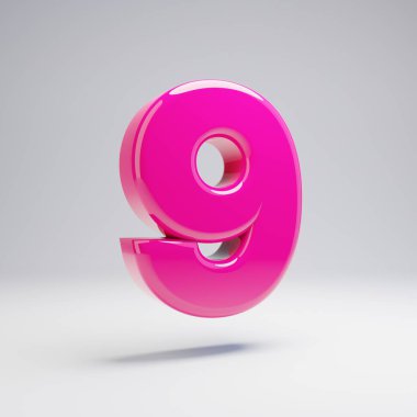 Hacimsel parlak pembe sayı 9 beyaz arka plan üzerinde izole. 3d işlenmiş alfabe. Afiş, poster, kapak, logo tasarımı şablon öğesi için modern yazı tipi.