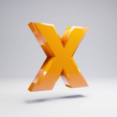 Hacimsel parlak sıcak turuncu büyük harf X beyaz arka plan üzerinde izole. 3d işlenmiş alfabe. Afiş, poster, kapak, logo tasarımı şablon öğesi için modern yazı tipi.