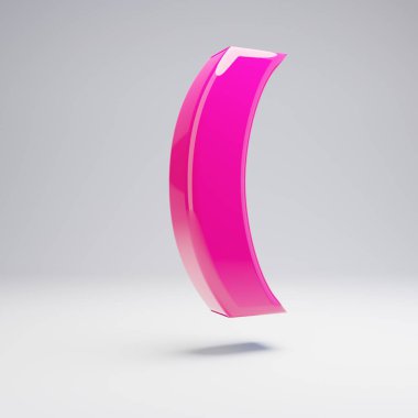 Hacimsel parlak pembe yuvarlak parantez sembolü beyaz arka plan üzerinde izole. 3d işlenmiş alfabe. Afiş, poster, kapak, logo tasarımı şablon öğesi için modern yazı tipi.