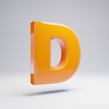 Hacimsel parlak sıcak turuncu büyük harf D beyaz arka plan üzerinde izole. 3d işlenmiş alfabe. Afiş, poster, kapak, logo tasarımı şablon öğesi için modern yazı tipi.