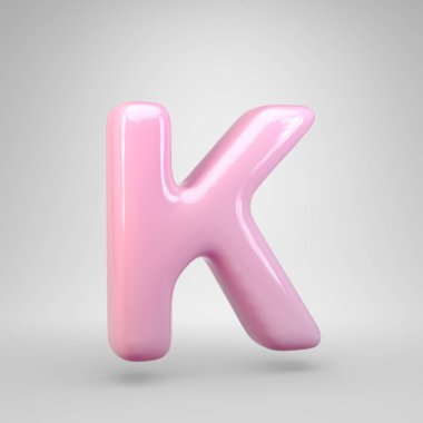 Bubble Gum pembe harf K büyük harf beyaz arka plan üzerinde izole. 3d işlenmiş alfabe. Reklam, poster, kapak, harf tasarımı şablon öğesi için modern yazı tipi.