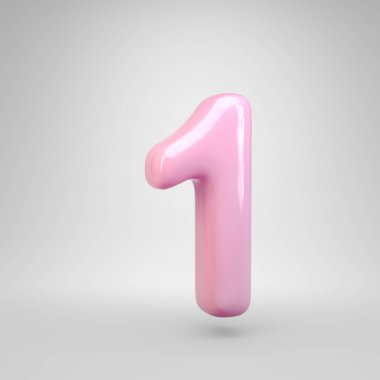 Bubble Gum pembe sayı 1 beyaz arka plan üzerinde izole. 3d işlenmiş alfabe. Reklam, poster, kapak, harf tasarımı şablon öğesi için modern yazı tipi.
