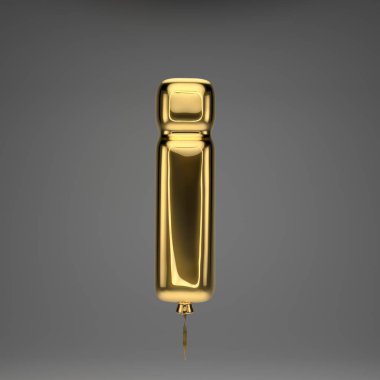 Altın parlak küçük harf ben koyu arka plan üzerinde izole. 3d işlenmiş alfabe. Altın kurdele ile şişirilmiş ballon yazı tipi.