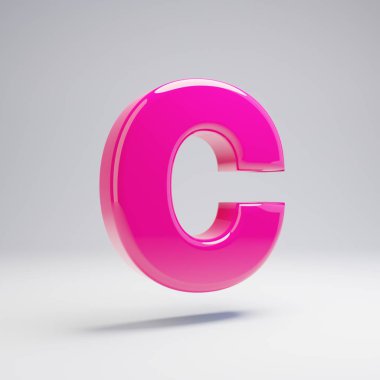 Hacimsel parlak pembe büyük harf C beyaz arka plan üzerinde izole. 3d işlenmiş alfabe. Afiş, poster, kapak, logo tasarımı şablon öğesi için modern yazı tipi.