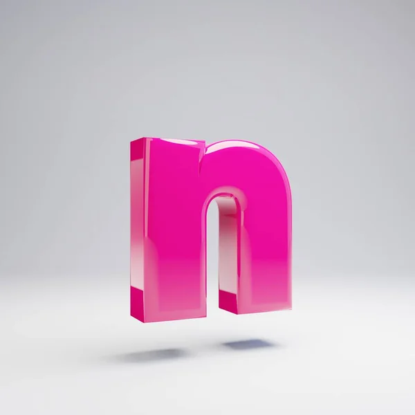ボリューム光沢のあるピンクの小文字Nは 白い背景に隔離されています レンダリングアルファベット バナー ポスター カバー ロゴデザインテンプレート要素のためのモダンフォント — ストック写真