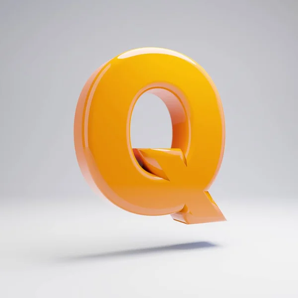 ボリューム光沢のあるホットオレンジの大文字Qは 白い背景に隔離されています レンダリングアルファベット バナー ポスター カバー ロゴデザインテンプレート要素のためのモダンフォント — ストック写真
