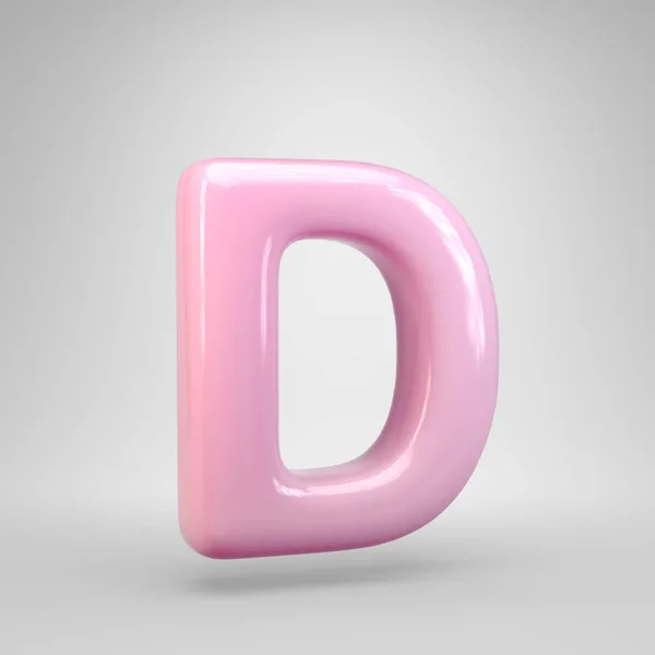 Bubble Gum pink letter D uppercase isolated on white background. 3D rendered alphabet. Modern font for advertising, poster, cover, lettering design template element.