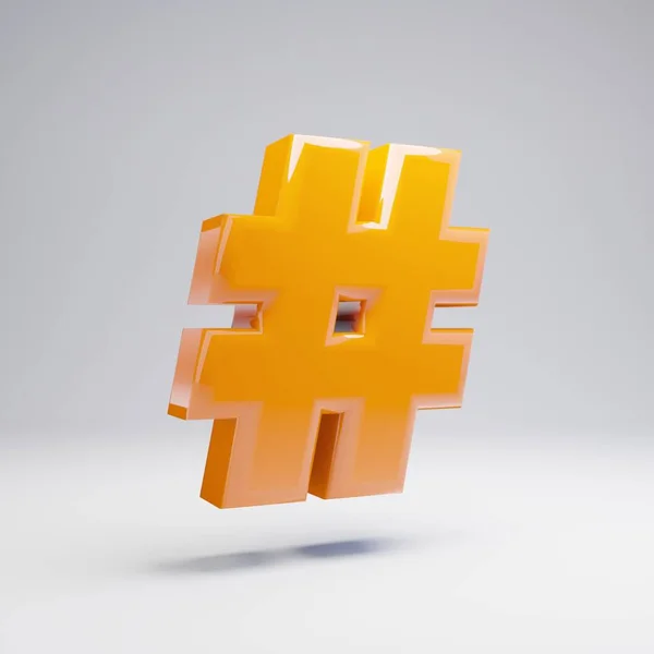 Volumetrische Glanzende Hot Orange Hashtag Symbool Geïsoleerd Witte Achtergrond Gerenderd — Stockfoto