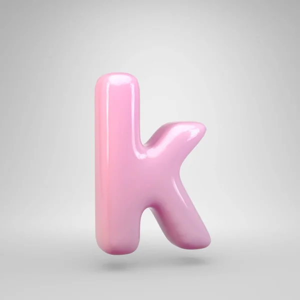 Bubble Gum pink letter K lowercase isolated on white background. 3D rendered alphabet. Modern font for advertising, poster, cover, lettering design template element.