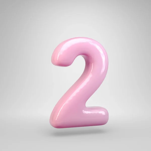 Bubble Gum pink number 2 isolated on white background. 3D rendered alphabet. Modern font for advertising, poster, cover, lettering design template element.