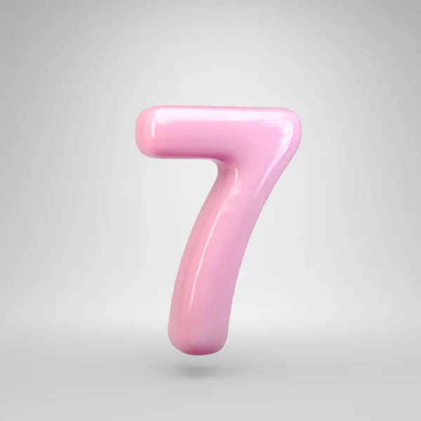Bubble Gum pink number 7 isolated on white background. 3D rendered alphabet. Modern font for advertising, poster, cover, lettering design template element.