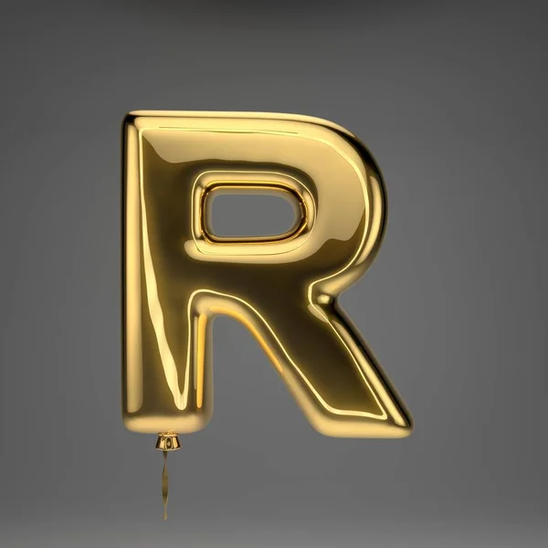黄金色の光沢のある大文字Rは 暗い背景に隔離されています レンダリングアルファベット 金色のリボンで膨らませたバロンフォント — ストック写真