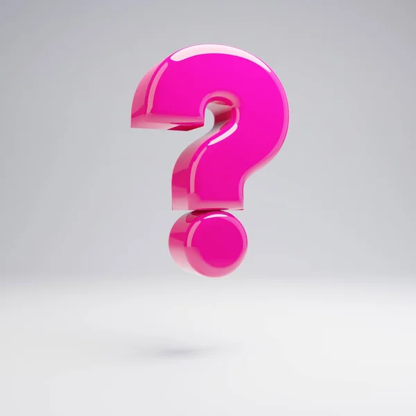 Volumetric glossy pink question mark symbol isolated on white background. 3D rendered alphabet. Modern font for banner, poster, cover, logo design template element.