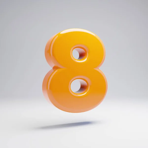 ボリューム光沢のあるホットオレンジナンバー8は 白い背景に隔離されています レンダリングアルファベット バナー ポスター カバー ロゴデザインテンプレート要素のためのモダンフォント — ストック写真