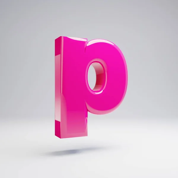 ボリューム光沢のあるピンクの小文字Pは 白い背景に隔離されています レンダリングアルファベット バナー ポスター カバー ロゴデザインテンプレート要素のためのモダンフォント — ストック写真