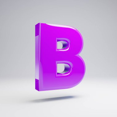 Hacimsel parlak mor büyük harf B beyaz arka plan üzerinde izole. 3d işlenmiş alfabe. Afiş, poster, kapak, logo tasarımı şablon öğesi için modern yazı tipi.
