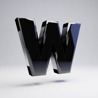 Beyaz arka planda izole edilmiş hacimsel parlak siyah büyük harf W. 3d işlenmiş alfabe. Afiş, poster, kapak, logo tasarımı şablon öğesi için modern yazı tipi.