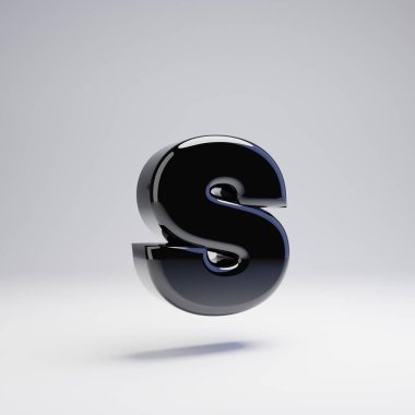 Hacimsel parlak siyah küçük harf S beyaz arka plan üzerinde izole. 3d işlenmiş alfabe. Afiş, poster, kapak, logo tasarımı şablon öğesi için modern yazı tipi.