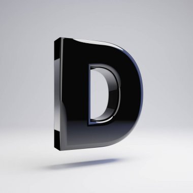 Hacimsel parlak siyah büyük harf D beyaz arka plan üzerinde izole. 3d işlenmiş alfabe. Afiş, poster, kapak, logo tasarımı şablon öğesi için modern yazı tipi.