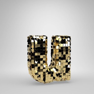 Disko topu küçük harf U beyaz arka plan üzerinde izole. 3d işlenmiş alfabe. Dans partisi afiş, poster, tasarım şablonu öğesi için modern yazı tipi.