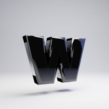 Beyaz arka planda izole edilmiş hacimsel parlak siyah küçük harf W. 3d işlenmiş alfabe. Afiş, poster, kapak, logo tasarımı şablon öğesi için modern yazı tipi.