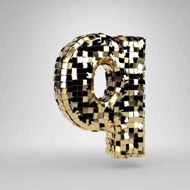 Disko topu beyaz arka planda izole q harfi küçük harf. 3d işlenmiş alfabe. Dans partisi afiş, poster, tasarım şablonu öğesi için modern yazı tipi.