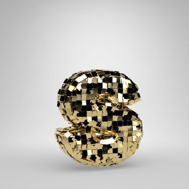 Disko topu küçük harf S beyaz arka plan üzerinde izole. 3d işlenmiş alfabe. Dans partisi afiş, poster, tasarım şablonu öğesi için modern yazı tipi.