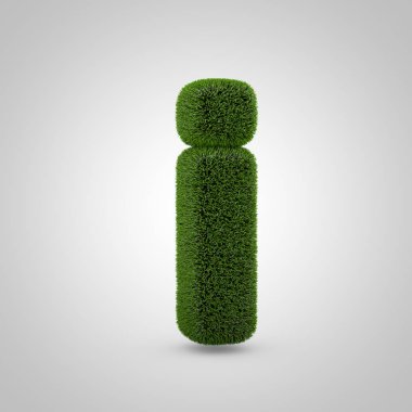 Hacimsel yeşil yosun küçük harf ben beyaz arka plan üzerinde izole. 3d işlenmiş çim alfabesi. Afiş, poster, kapak, logo tasarımı şablon öğesi için eko yazı tipi.