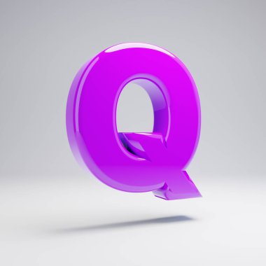 Hacimsel parlak mor büyük harf Q beyaz arka plan üzerinde izole. 3d işlenmiş alfabe. Afiş, poster, kapak, logo tasarımı şablon öğesi için modern yazı tipi.