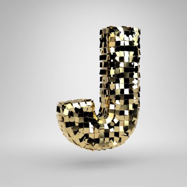 Disko topu büyük harf J beyaz arka plan üzerinde izole. 3d işlenmiş alfabe. Dans partisi afiş, poster, tasarım şablonu öğesi için modern yazı tipi.