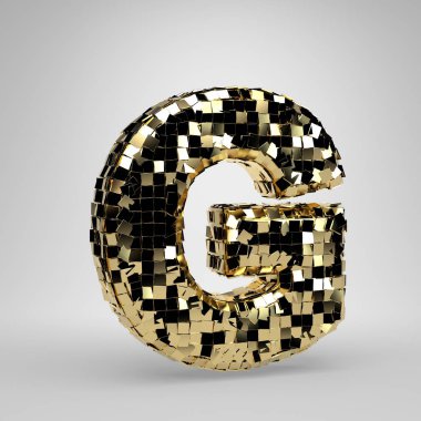 Disko topu büyük harf G beyaz arka plan üzerinde izole. 3d işlenmiş alfabe. Dans partisi afiş, poster, tasarım şablonu öğesi için modern yazı tipi.