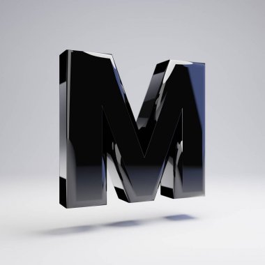 Hacimsel parlak siyah büyük harf M beyaz arka plan üzerinde izole. 3d işlenmiş alfabe. Afiş, poster, kapak, logo tasarımı şablon öğesi için modern yazı tipi.