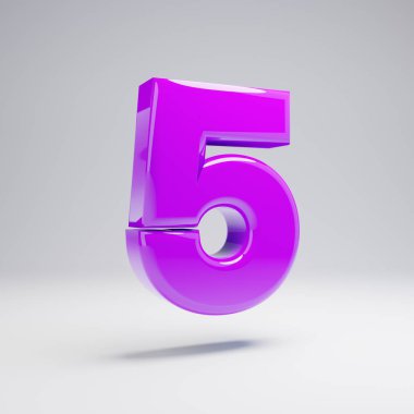Hacimsel parlak mor sayı 5 beyaz arka plan üzerinde izole. 3d işlenmiş alfabe. Afiş, poster, kapak, logo tasarımı şablon öğesi için modern yazı tipi.
