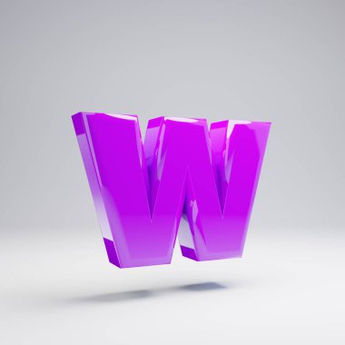 Beyaz arka planda izole edilmiş hacimsel parlak mor küçük harf W. 3d işlenmiş alfabe. Afiş, poster, kapak, logo tasarımı şablon öğesi için modern yazı tipi.