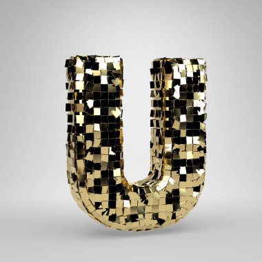 Disko topu büyük harf U beyaz arka plan üzerinde izole. 3d işlenmiş alfabe. Dans partisi afiş, poster, tasarım şablonu öğesi için modern yazı tipi.