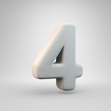 Hacimsel inşaat köpük sayısı 4 beyaz arka plan üzerinde izole. 3d işlenmiş alfabe. Afiş, poster, kapak, logo tasarımı şablon öğesi için modern yazı tipi.