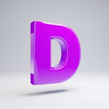 Hacimsel parlak mor büyük harf D beyaz arka plan üzerinde izole. 3d işlenmiş alfabe. Afiş, poster, kapak, logo tasarımı şablon öğesi için modern yazı tipi.