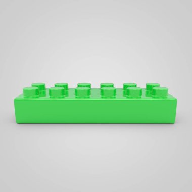 Yeşil oyuncak yapı taşı tuğla çocuklar için. Beyaz arka plan üzerinde izole 3d render renk bloğunu.